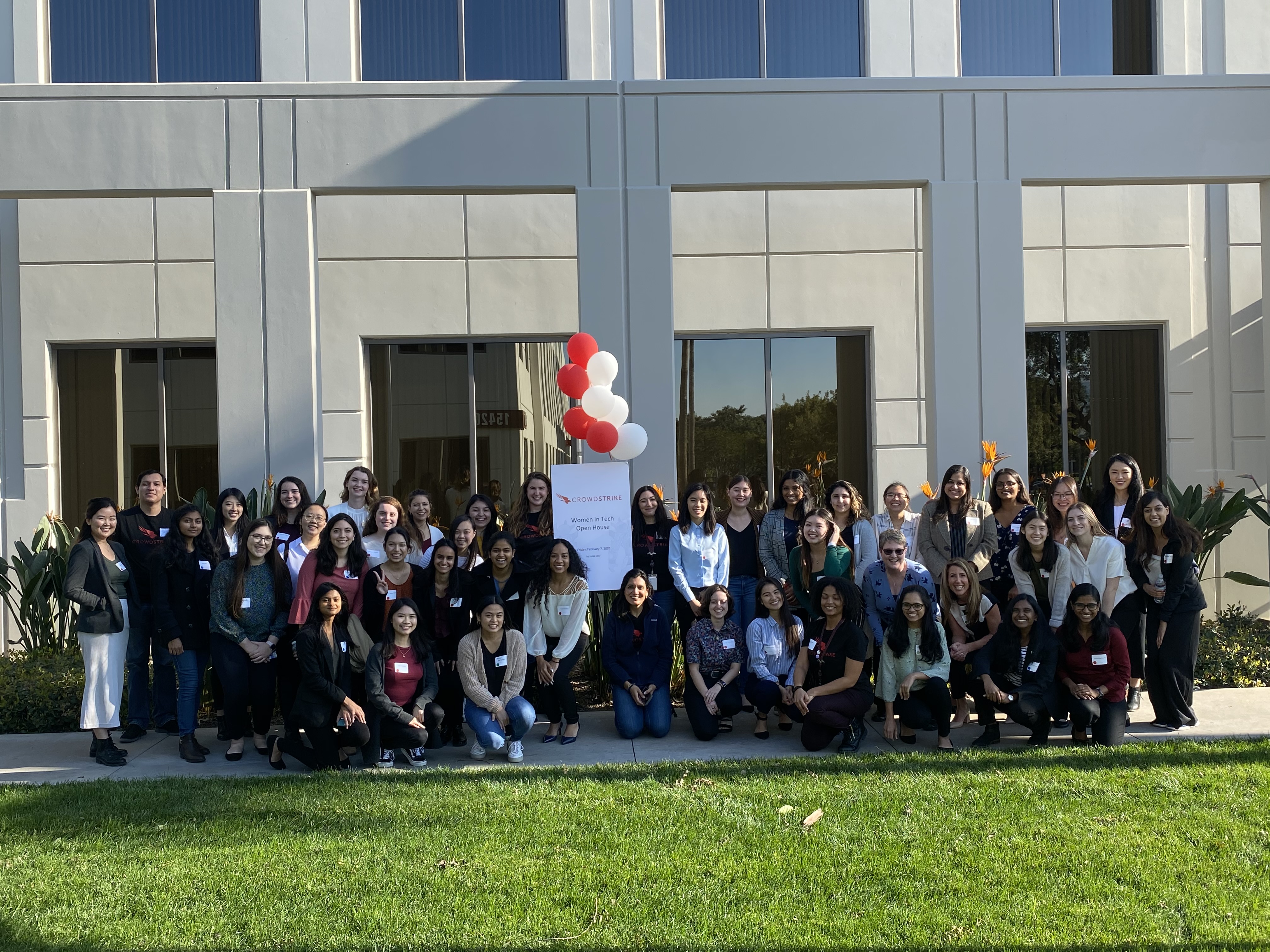 A group photo at a Crowdstrike event at their Irvine office.