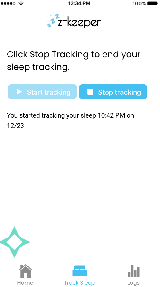 The sleep tracking page of the z-keeper application